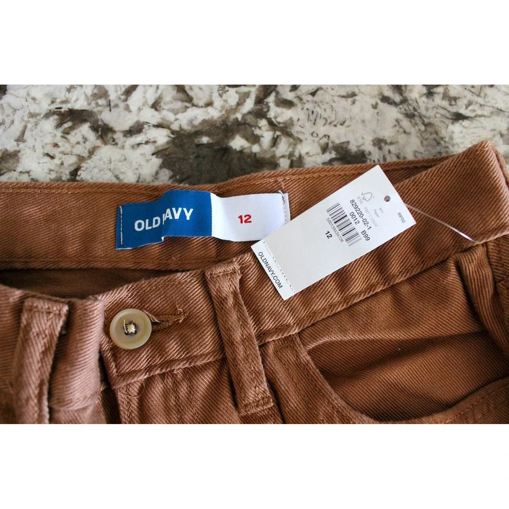 Old Navy Cargo Pants Girls Size 12 Brown Denim Wide Leg High Waisted Utility